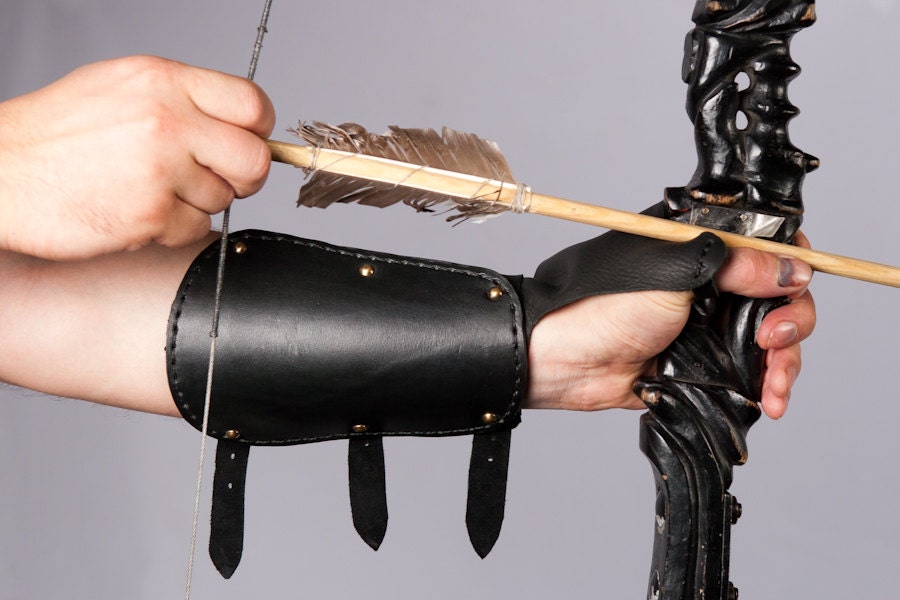 Medieval Archer Shooting Gloves with Wrist Bracer Functional