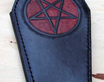 Biker style coffin wallet with pentagram