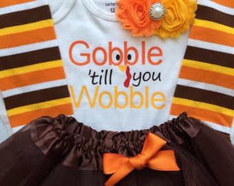 Baby girl Thanksgiving outfit- Toddler Girl Fall Outfit - Gobble 'till you Wobble - Toddler girl photo outfit - thanksgiving legwarmers