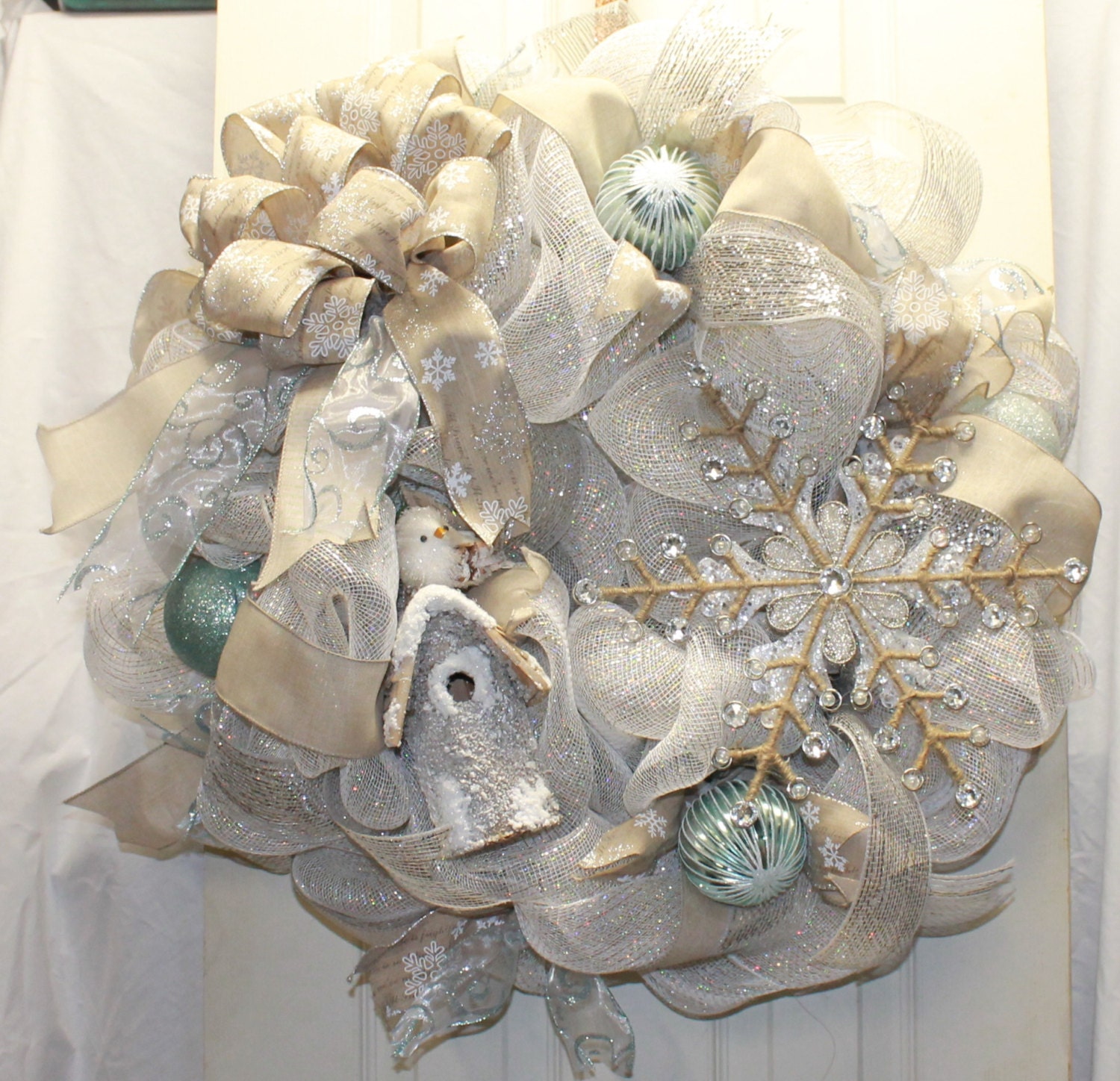 Winter Snowy Silver and Burlap Wreath