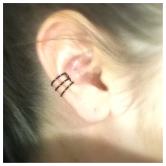Black Triple Bar Ear Cuff Adjustable Wire by Hannahraejewelry