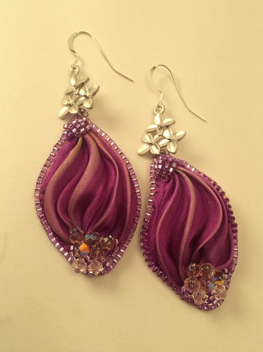 OOAK bead embroidery shibori ribbon crystals by SarahDekkerDesigns