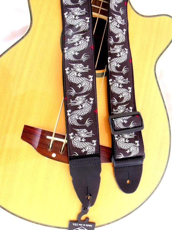 Dragons on Black Guitar Strap by SEAMSTOSEWMARSHA on Etsy