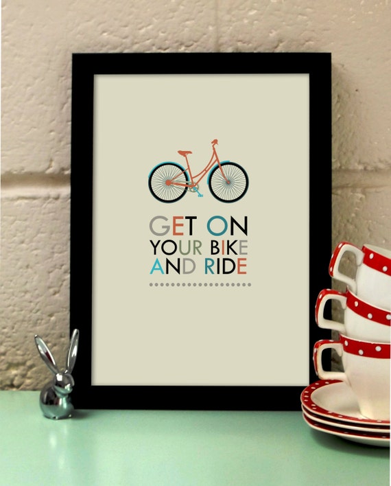 Get on Your Bike and Ride personalised art print. Bike print.