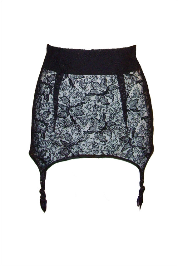 Items similar to High waisted retro style Garter belt with silk trim on ...