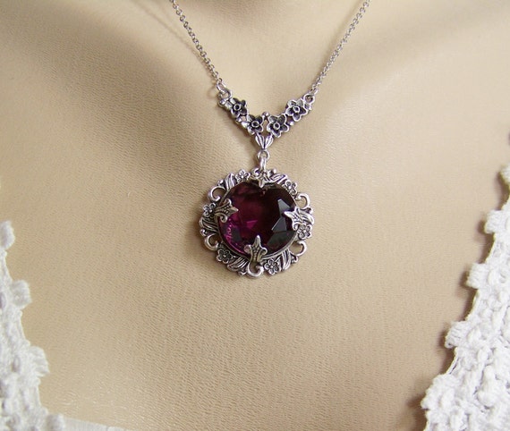 Amethyst Necklace Bezel Set Amethyst Filigree Amethyst