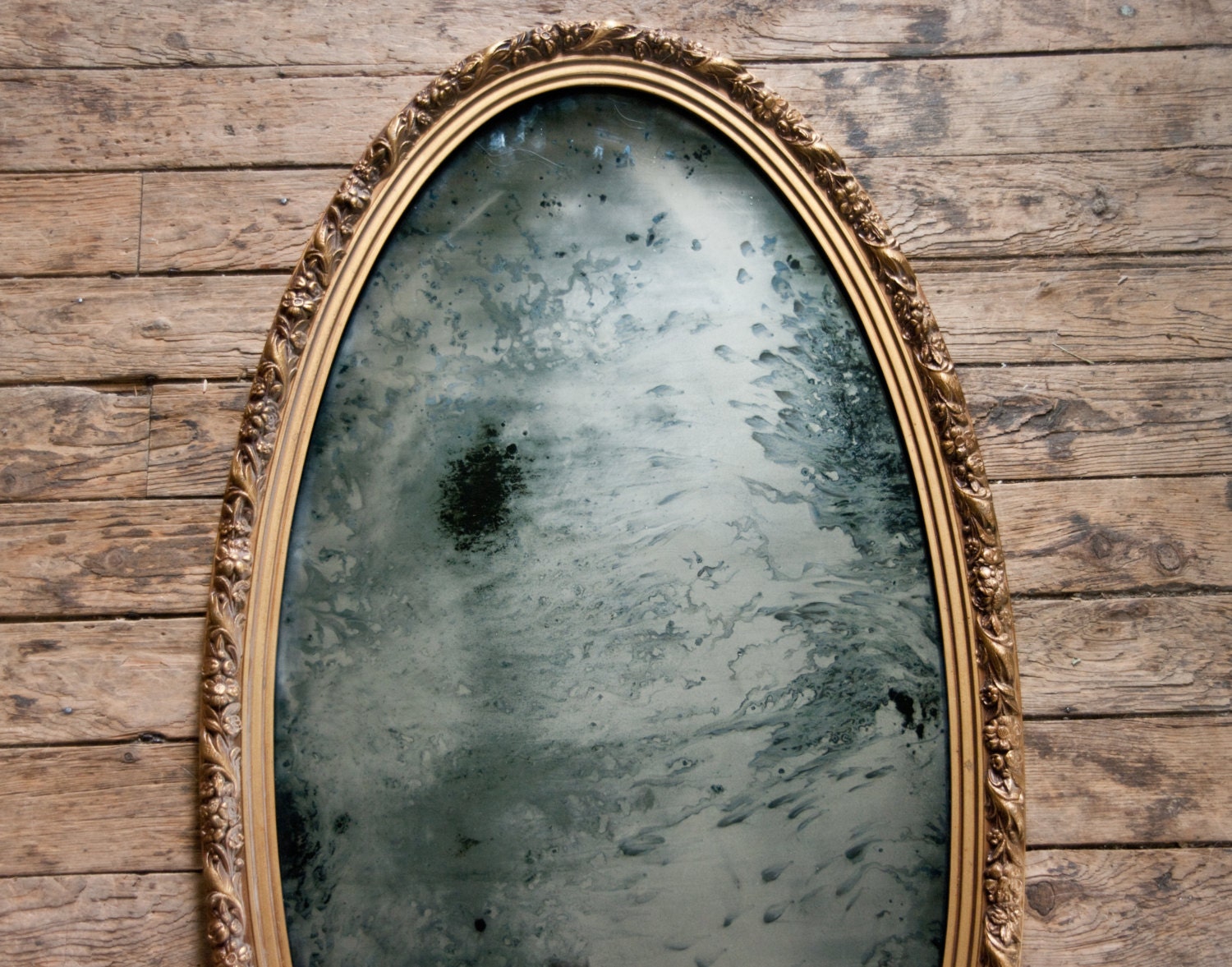 Oval Antiqued Silver Mirror 39x21 Silvered Glass Mirror