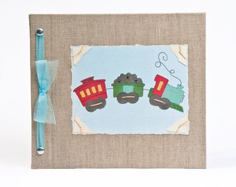 Baby Book - Baby Memory Book - Boy, Train Baby Album - Train Baby Memory Book - Hugs and Kisses XO Baby Memory Book