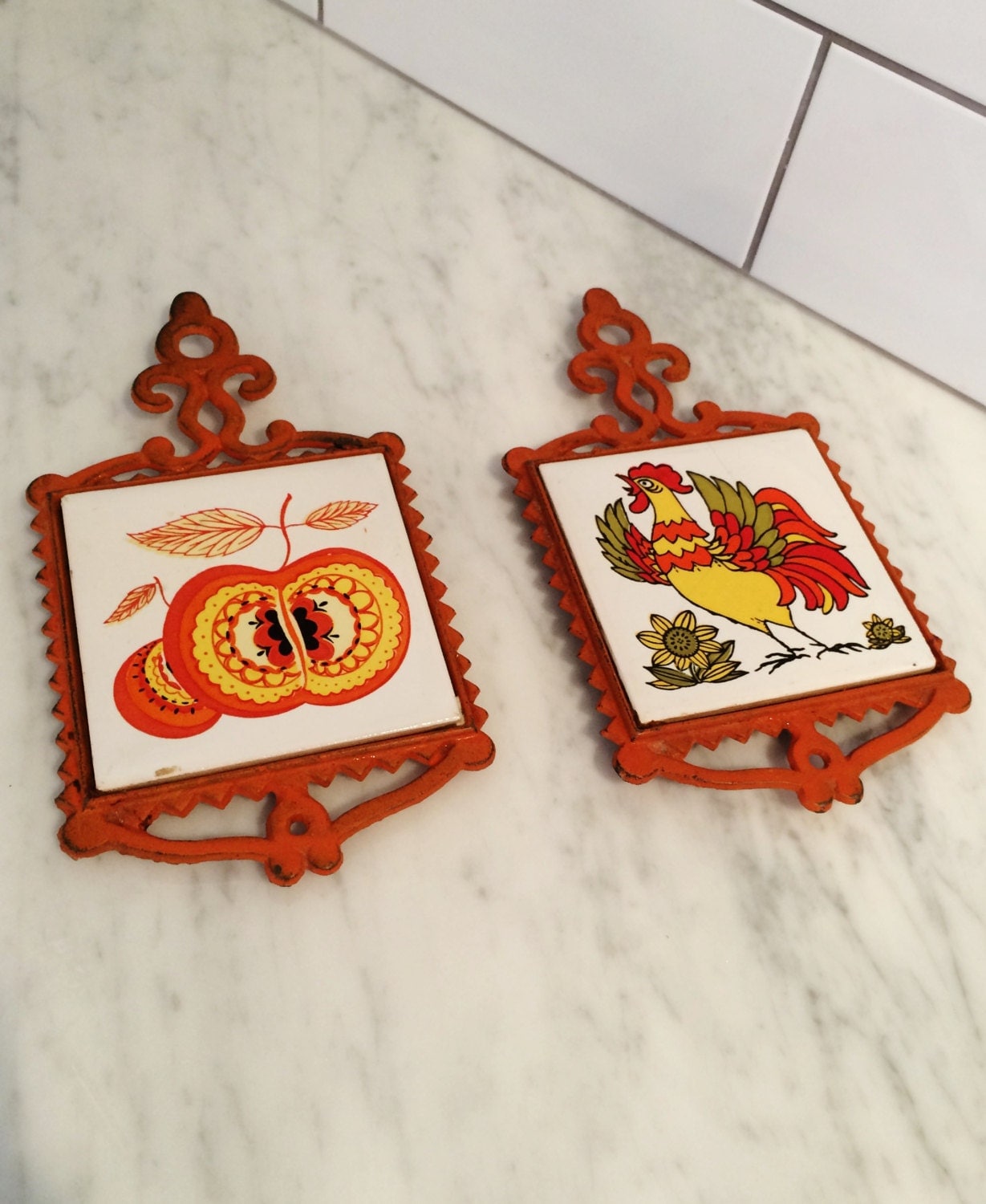 Iron Trivets Coral Yellow Mid Century Rooster Trivet Apple Trivet Haute Juice