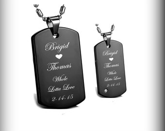 Custom Dog Tags, Personalized Dog Tags, High Polished Black His & Hers Dog Tag Necklace Set Engraved Free, Engraved Dog Tag, Couples Jewelry