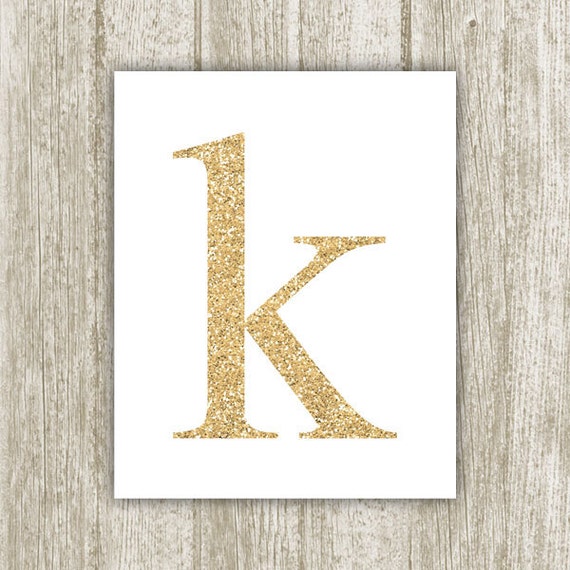 Gold Glitter Letter K Printable 8x10 Instant by SavvySilverArt