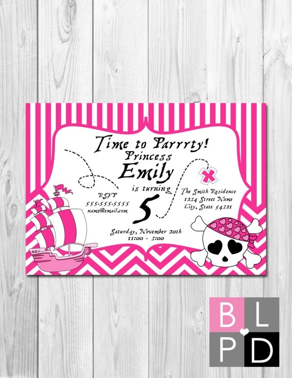 Pirate Princess Party Invitation - Pink and Black - DIY - Printable Il_570xn