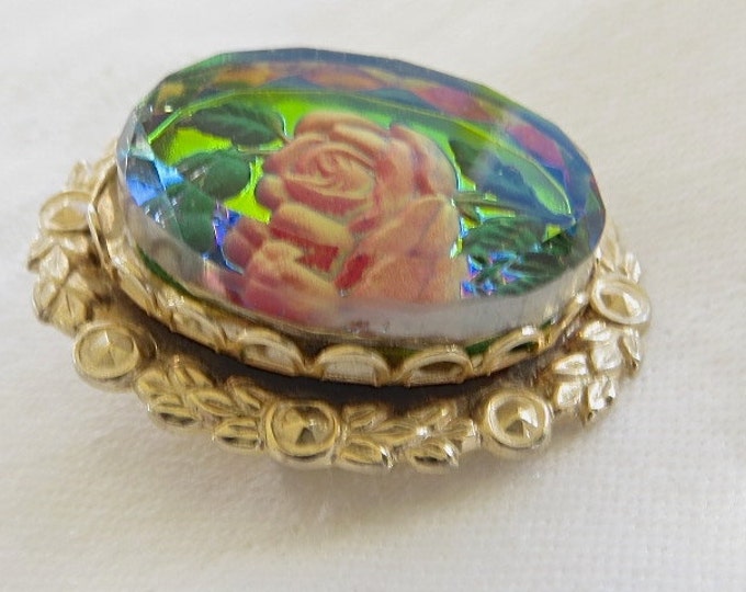 Rose Cameo Brooch Intaglio Pin Vintage 1950s jewelry CLEARANCE
