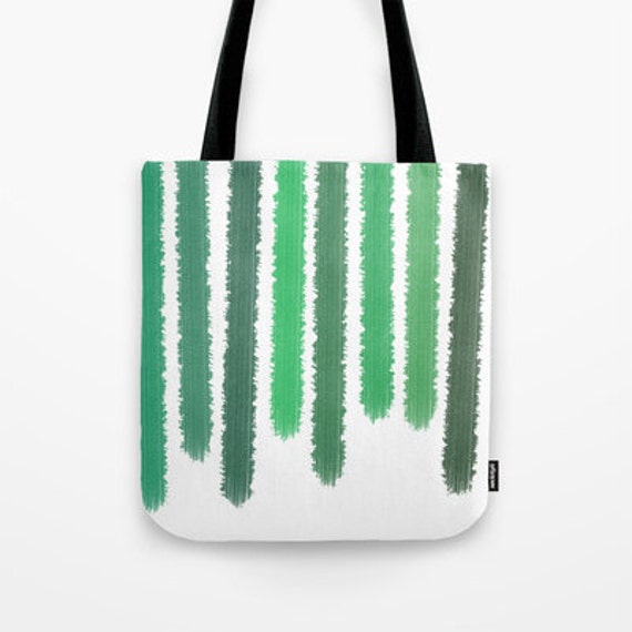 Green Striped Tote Bag Carry All Tote Beach by ShelleysCrochetOle