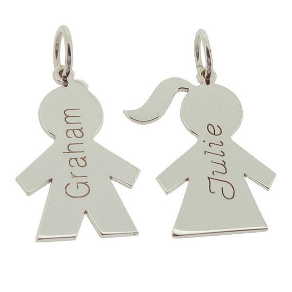 Personalised Silver Boy Charm / Girl Charm Pendant Necklace
