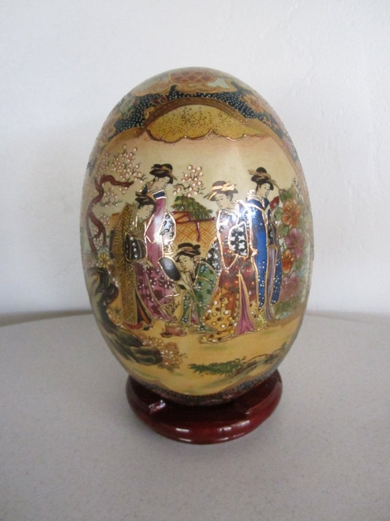 Ceramic Asian Geisha Style Decorative Egg with by nowheretoland