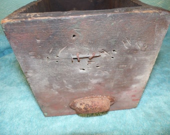 Vintage Retro Rustic Primative Wood Box Drawer Tool Box Garden Handmade Metal Handle