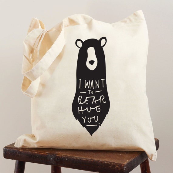 Hug tote bag - screen printed canvas tote shopping bag - shoulder bag ...