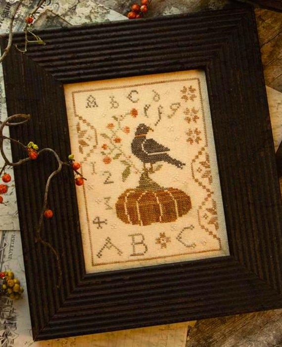 Primitive Cross Stitch Pattern Where the Bittersweet Blooms