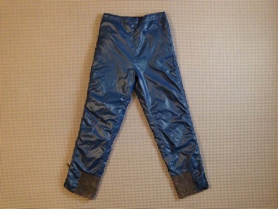 1970's shiny zip off snow pants in midnight blue by