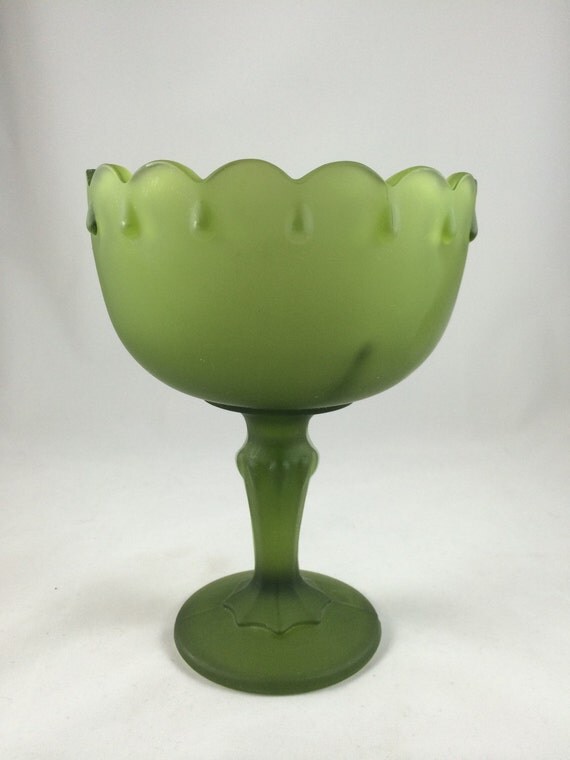 Vintage Frosted Green Glass Goblet Vase By Bettyandrio On Etsy