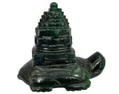 India Vastu Decor Idea Shree Yantra in Tortoise Green Jade Meru Spiritual Statues