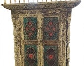 Antique Jaipur Jharokha Door Vintage Floral Rustic Terrace Window Indian Style Decor