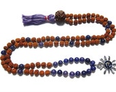 Mala Beads Tarini Jewels Crown Chakra Pendant Amethyst Stone Rudraksha Prayer / Wisdom Mala