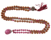 Tarini Jewels Mala beads Buddhist Meditation Rosary Rudraksha MalaBeads Pink Jade 108