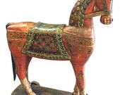 Antique Horse on wheels - Handmade Sculpture Figurine, jaipur Wooden Hand Carved vintage indian Horse