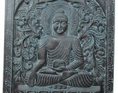 Earth Touching Buddha Door Wall Panel-Wooden Hand Carved Home Decor Idea // Indian Vintage Panel