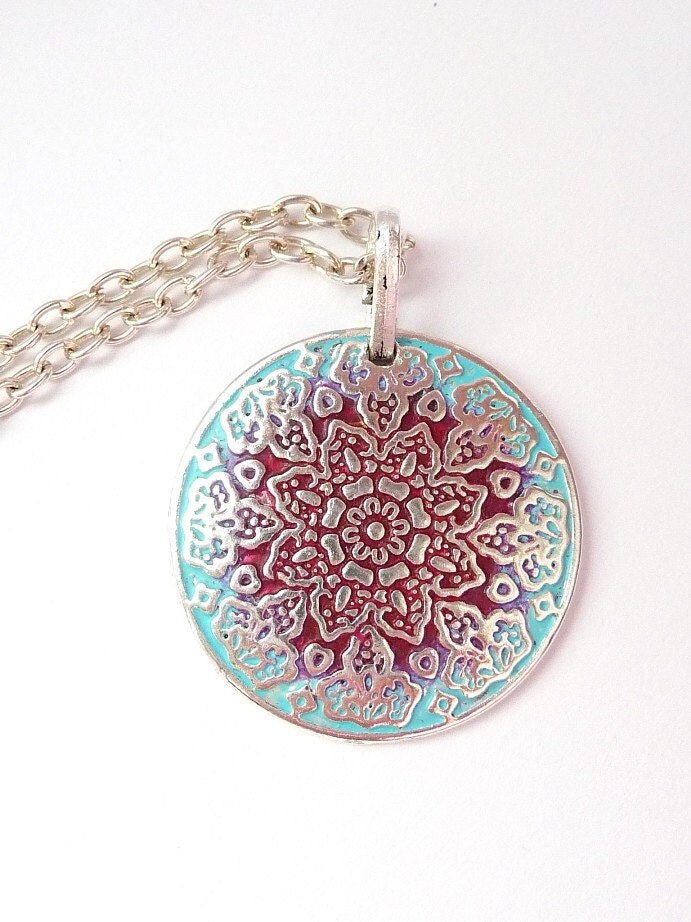 Personal mandala necklace jewelry. Two color Mandala pendant