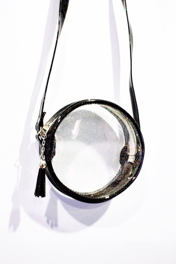 Black Glitter Clear Round Purse Transparent Cross Body Bag