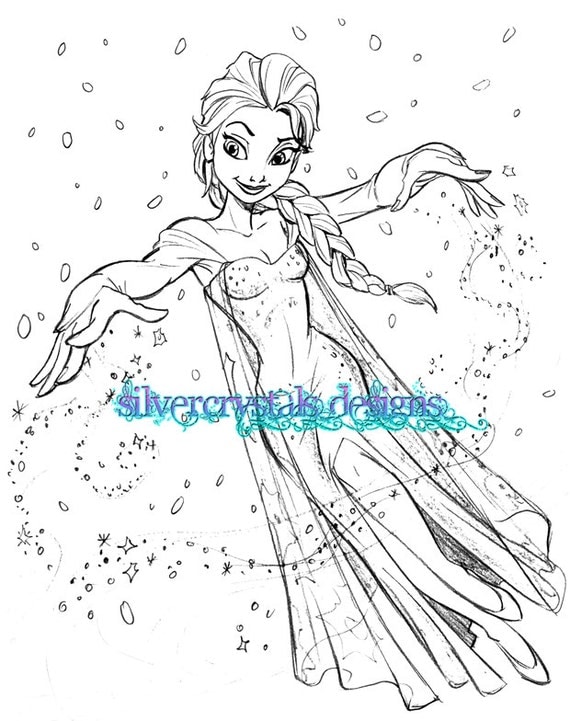 Colouring Page Elsa Frozen Digi Stamp by Silvercrystalscouk