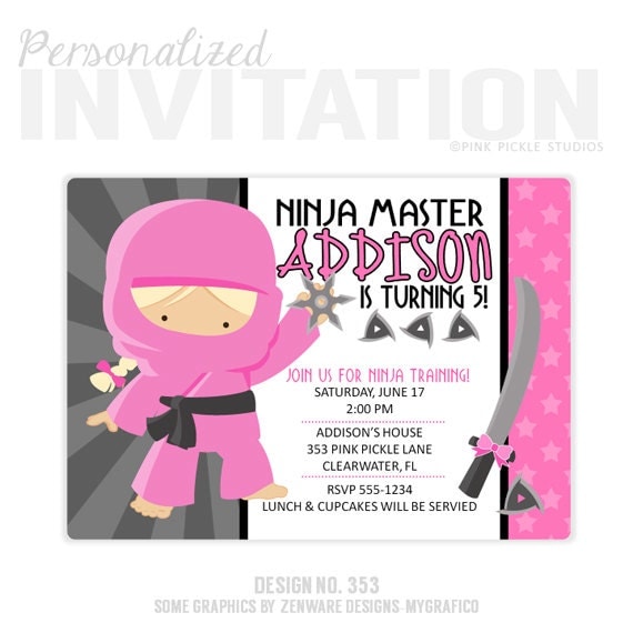 Ninja Girl Birthday Invitations 1