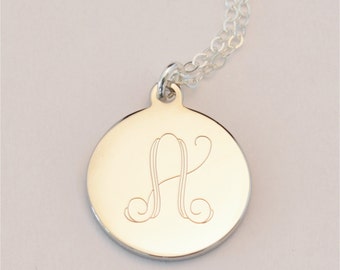 Small Custom Engraved Initial Charm Necklace, Bridesmaid Gift Personalized Necklace, Personalized Jewelry