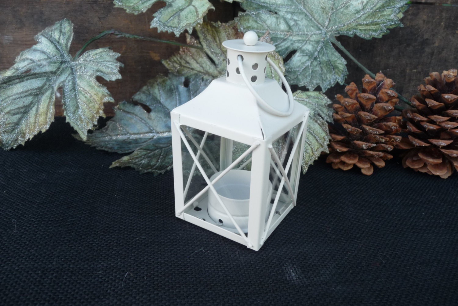 WHITE Mini Metal LANTERN Tea Light tealight Candle Holder
