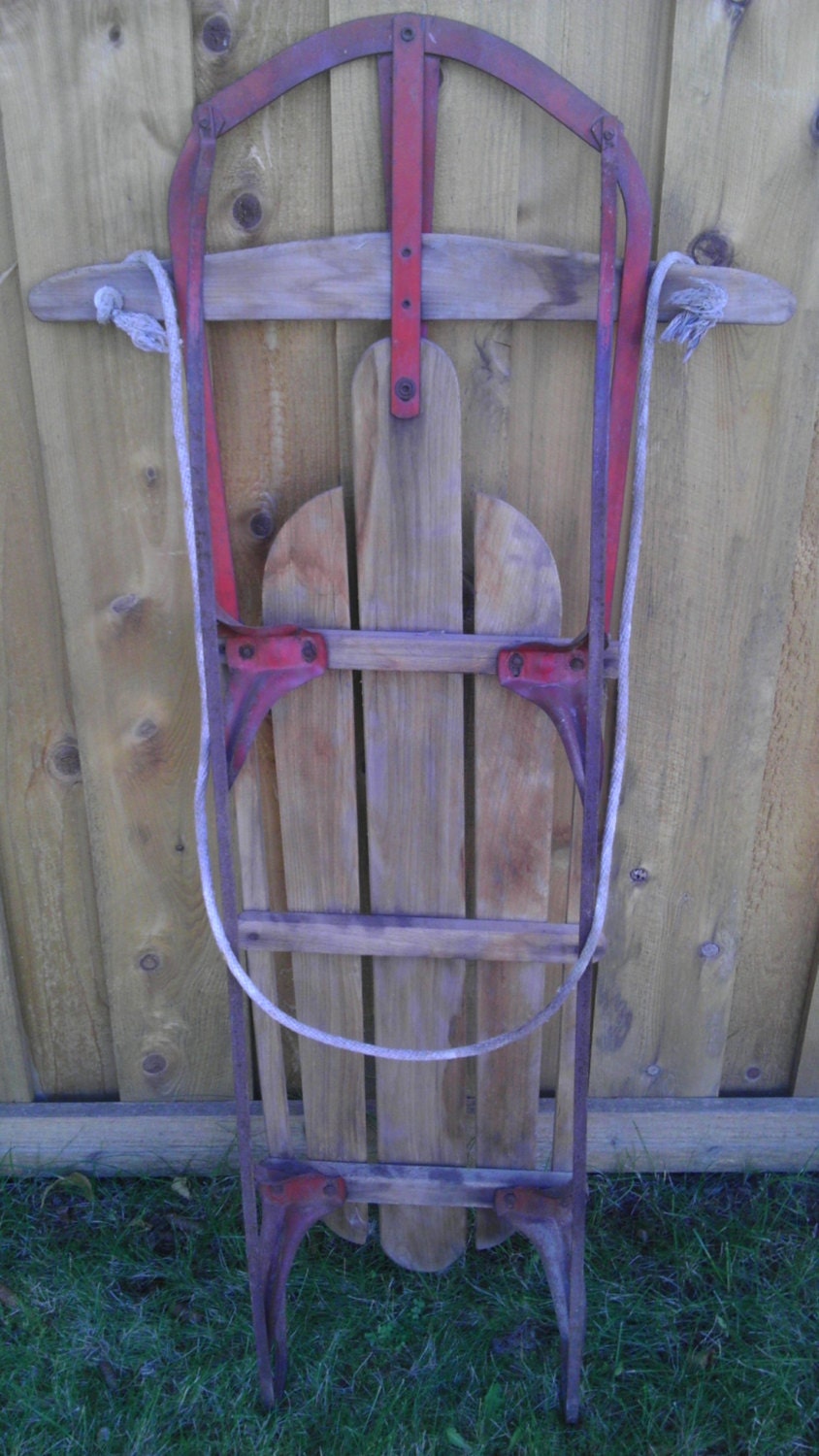 Vintage Wood Sled Old antique Sno King Toboggan Winter Snow