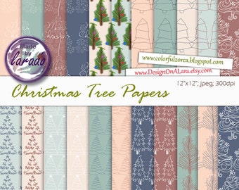 Christmas Tree Papers, Digital Christmas papers, Digital paperbackgrounds with christmas trees, christmas patterns, christmas backgrounds