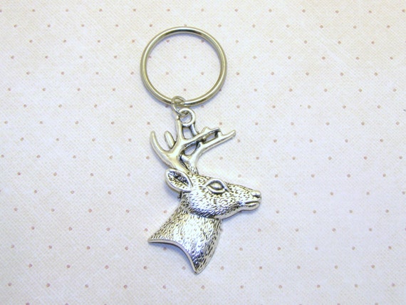 Deer Keychain Buck Keychain Silver Deer Key by CharmedElegance