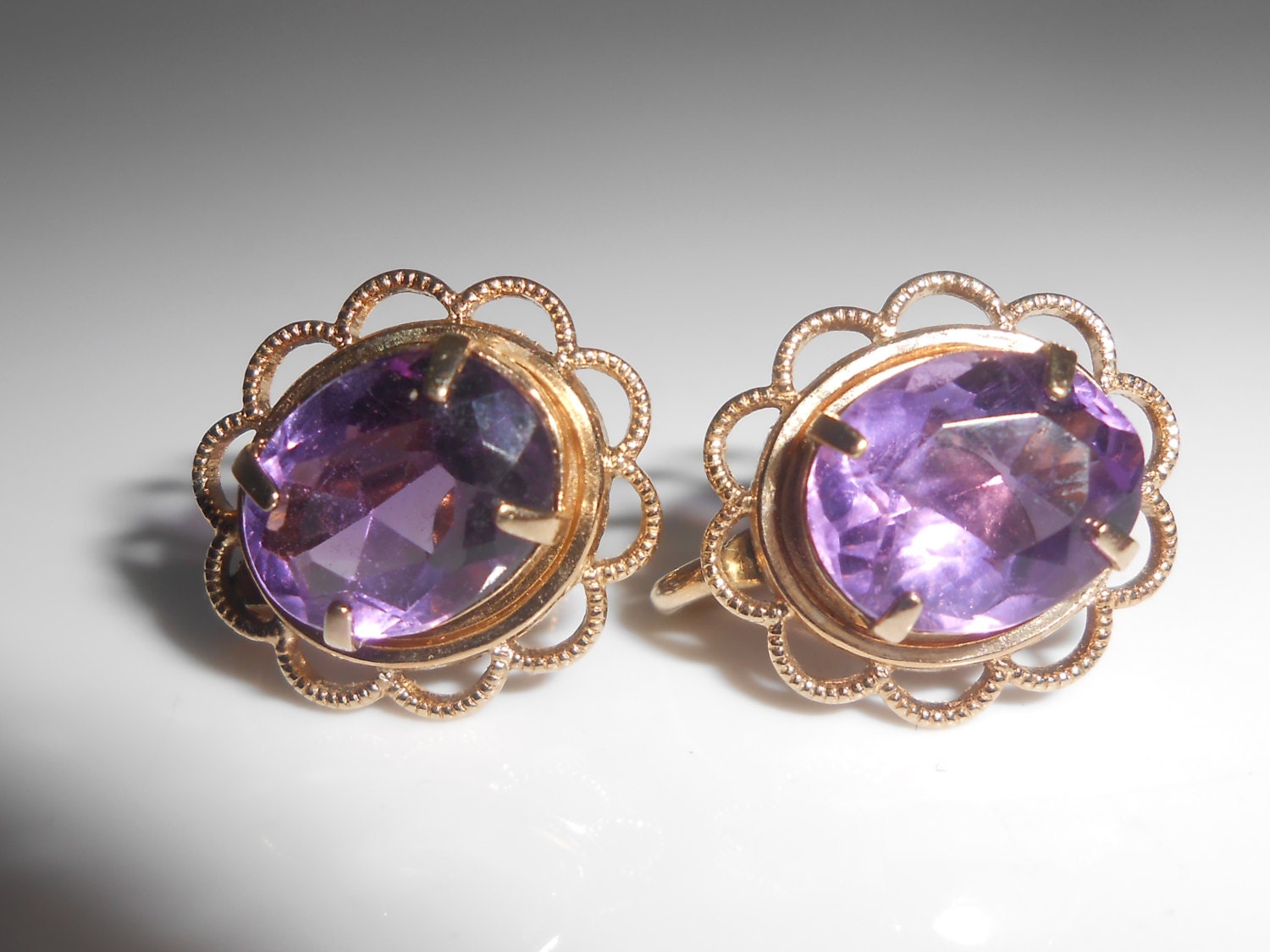 Amethyst Gold Filled Screw Back Earrings Amco 14k Gf