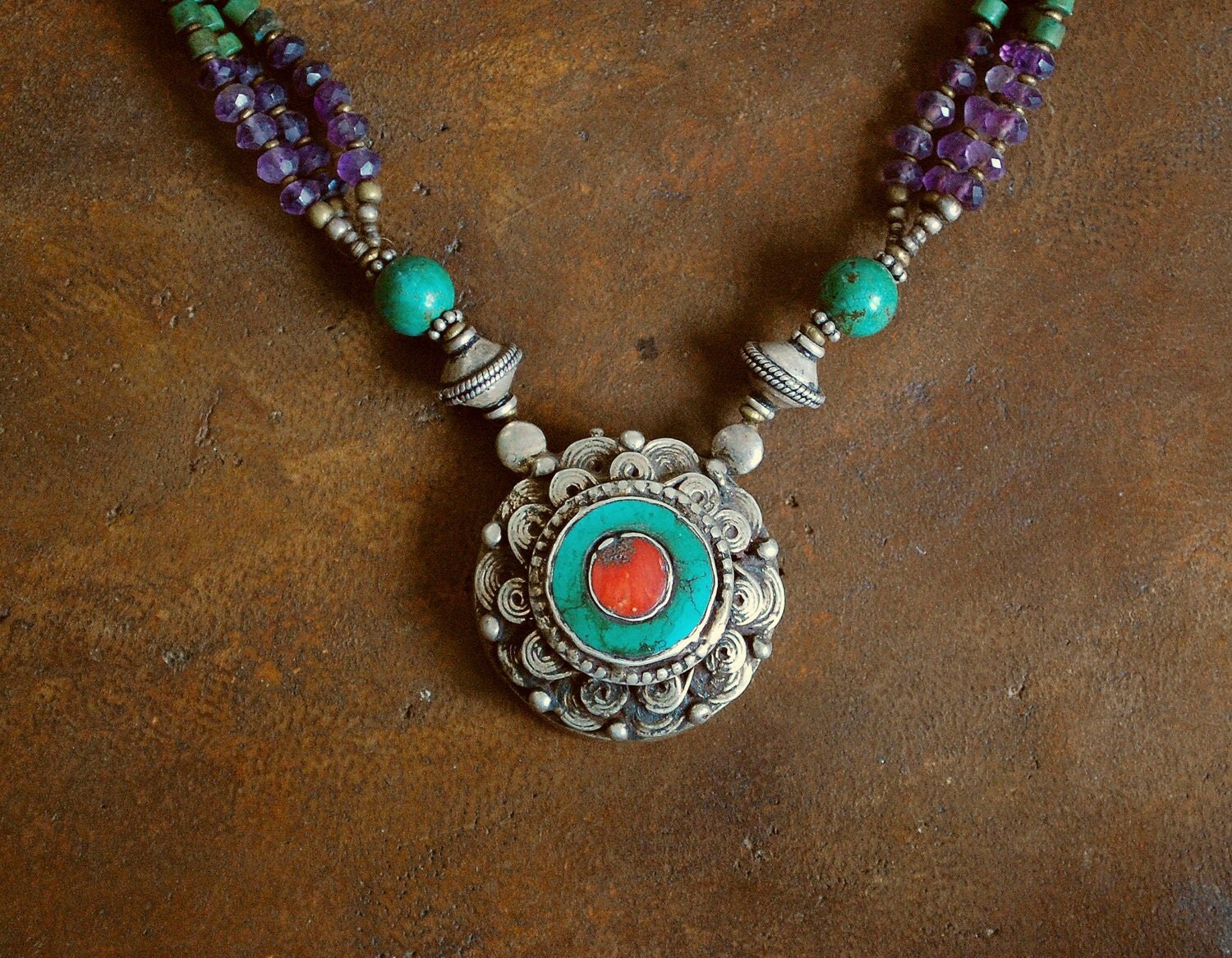 Antique Tibetan Coral Turquoise Necklace by CosmicNorbu