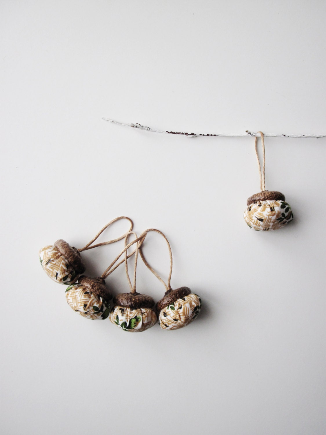 Natural Home Decor - Set of 5 Fabric Acorns. Rustic Home Decorations. Winter decor ornaments