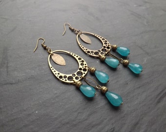 long earrings "lima" agate and brass