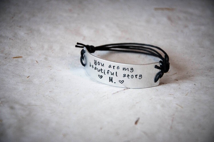 Bracelet with metal tag with custom text by SilviaWithLove on Etsy