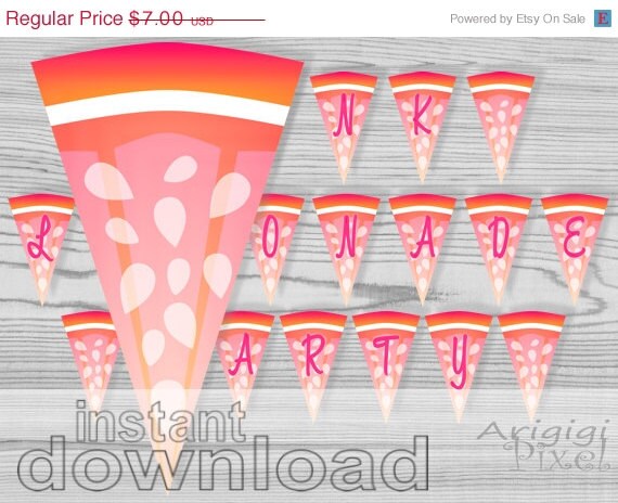 ON SALE 70 % OFF pink lemonade party banner, printable party decoration, craft supplies, home printables, instant download Pdf files Il_570xn
