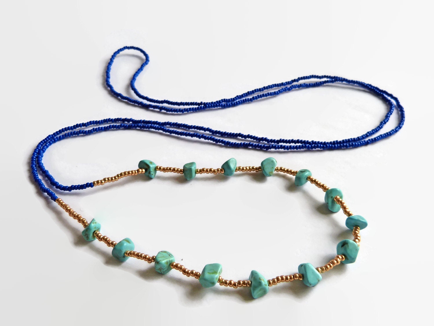 Seed bead necklace layer necklace boho chic blue by xEsFunThings