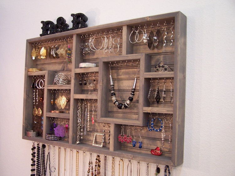 Jewelry Organizer Wall Hanging Bathroom by barbwireandbarnwood