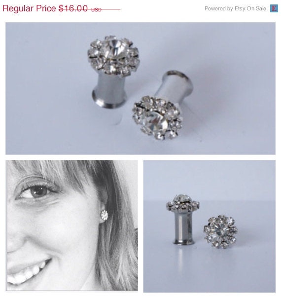 Diamond Gauges Plugs Rhinestone 0g 2g 4g 8mm 6mm 5mm by EdgySister