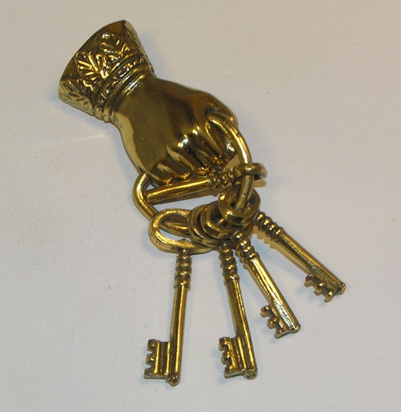 Hand Pin Brooch Holding Key Ring with Five by ThePamperedPansy